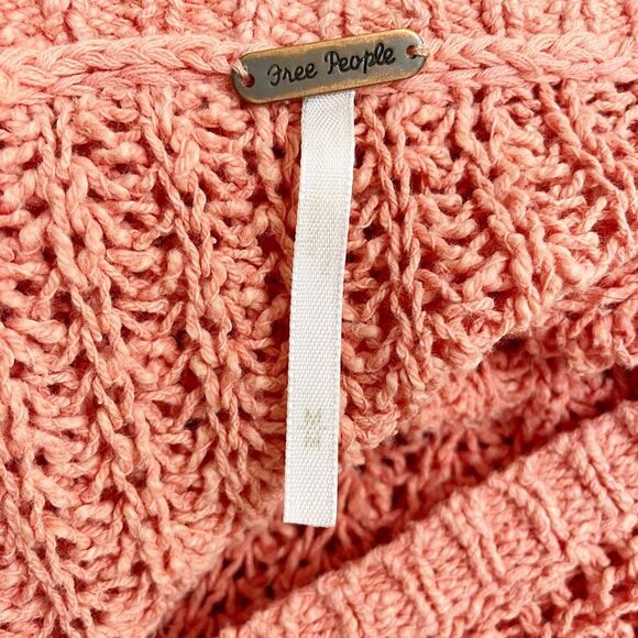 Free People Chunky Sweater Size Medium Greenwich Village Boho Tunic Coral Pink - Picture 9 of 12